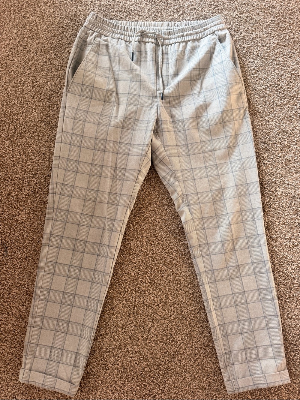 Zara Men's Light Gray Checked Drawstring Joggers